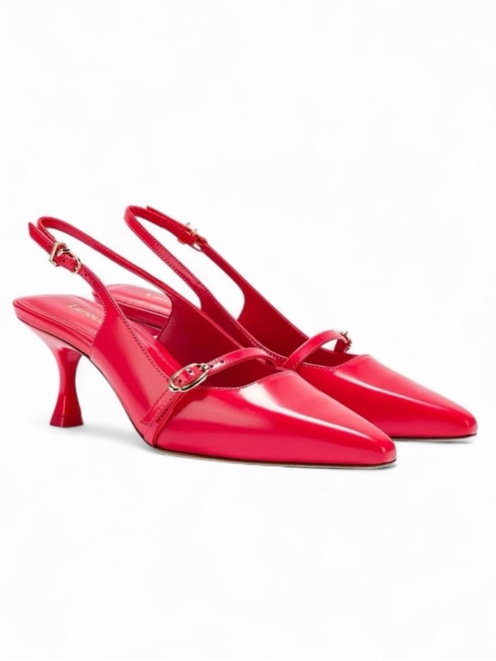 Larroude Ines Red Leather Slingback Heels NWT